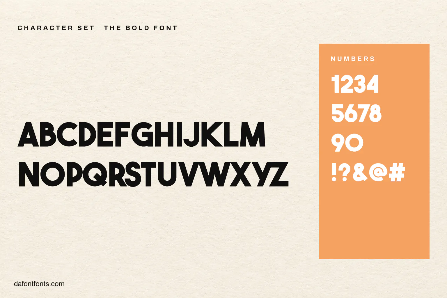 The Bold Font character set: capitals, numbers and symbols