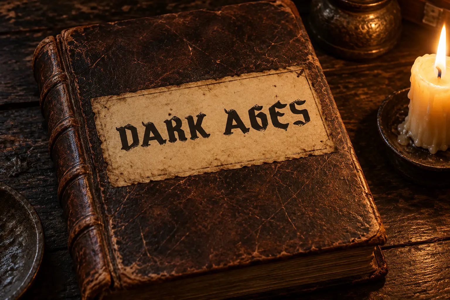 The Inquisition font on an old book label reading DARK AGES