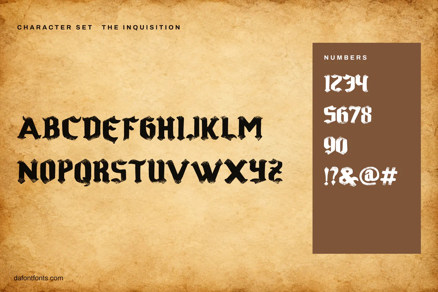 The Inquisition character set: capitals, numbers and symbols