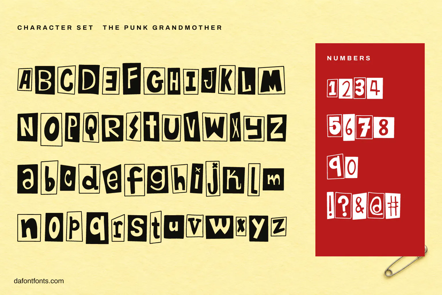 The Punk Grandmother character set: alphabet, numbers and symbols