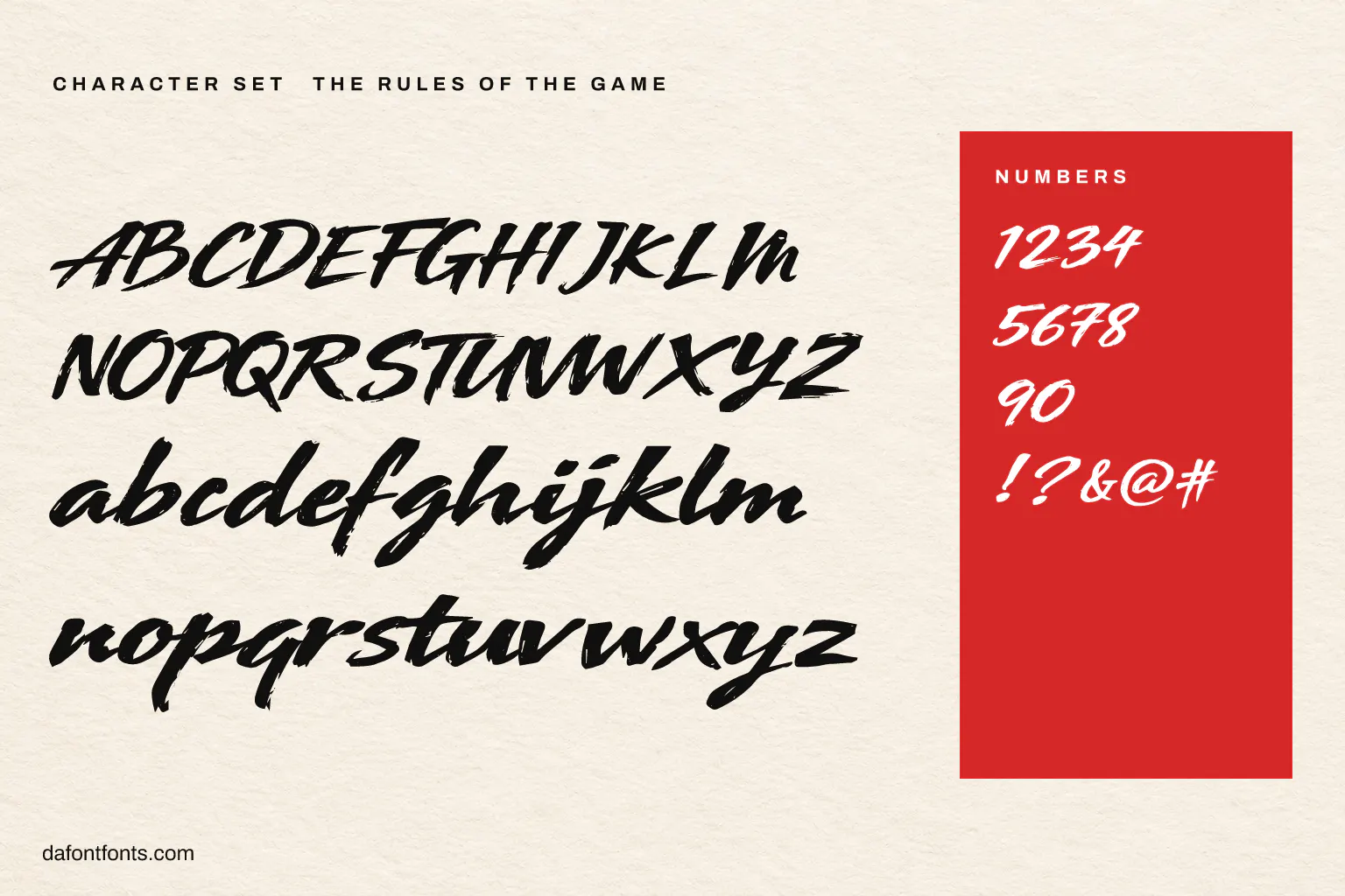 The Rules of the Game character set: alphabet, numbers and symbols