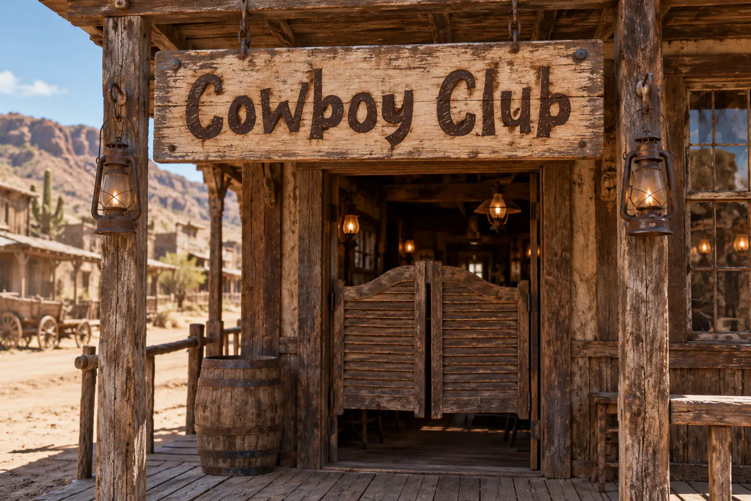 The Wildeast font on a western saloon sign reading Cowboy Club