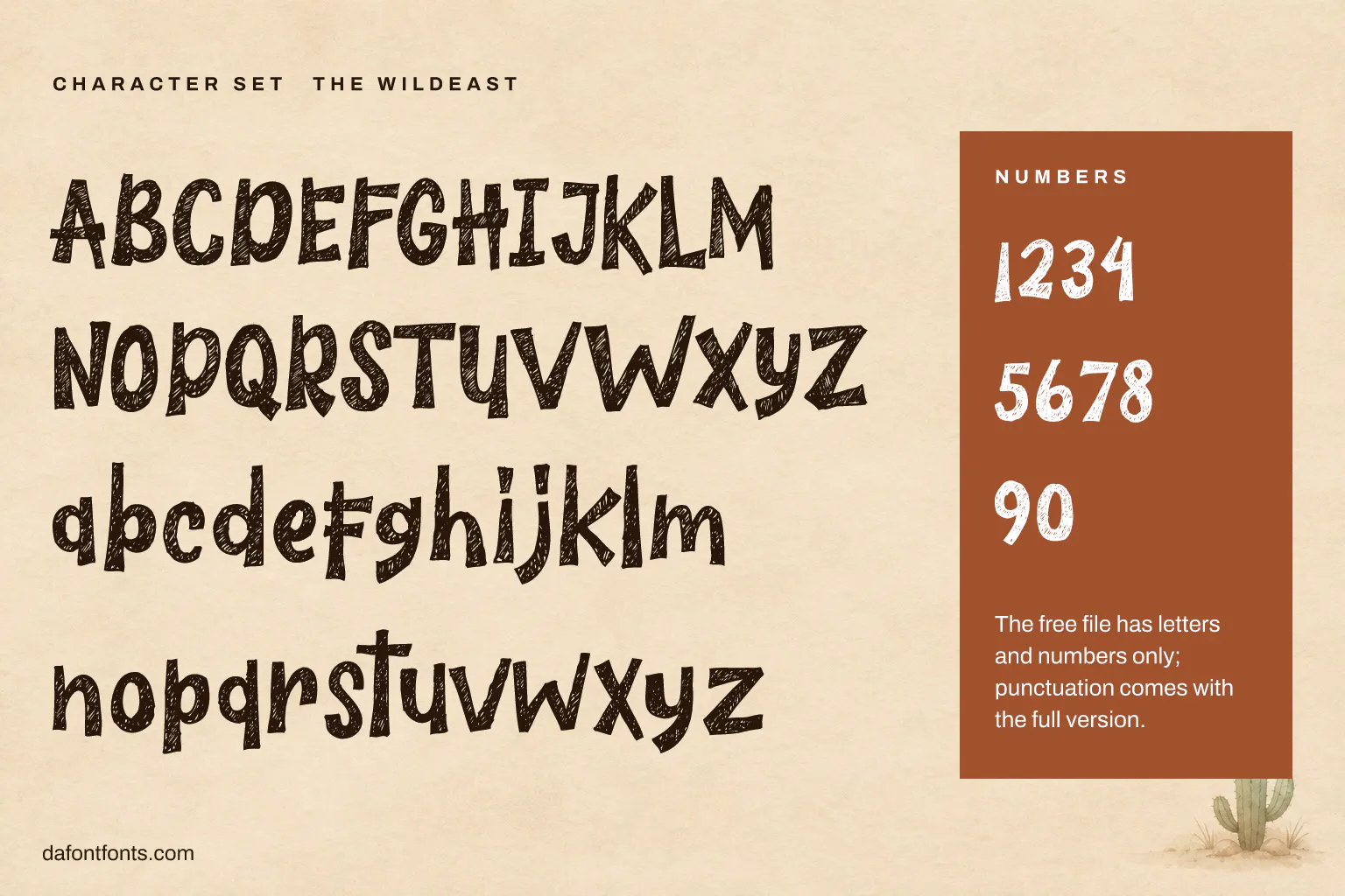 The Wildeast character set: capitals, lowercase and numbers (the free file has no symbols)