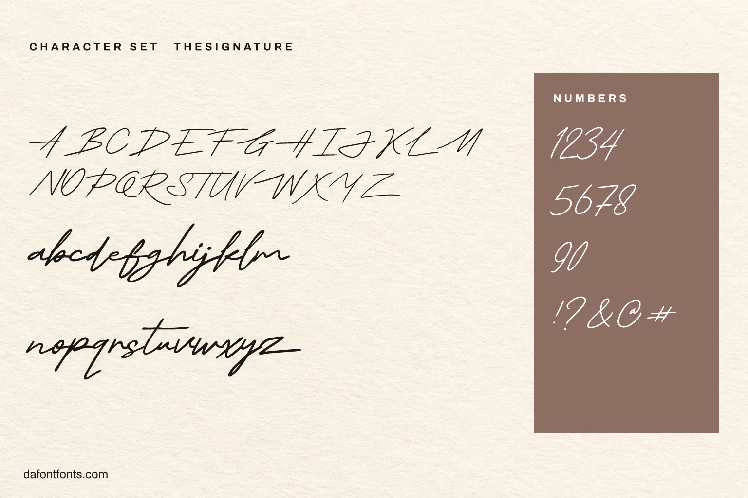 Thesignature character set: alphabet, numbers and symbols