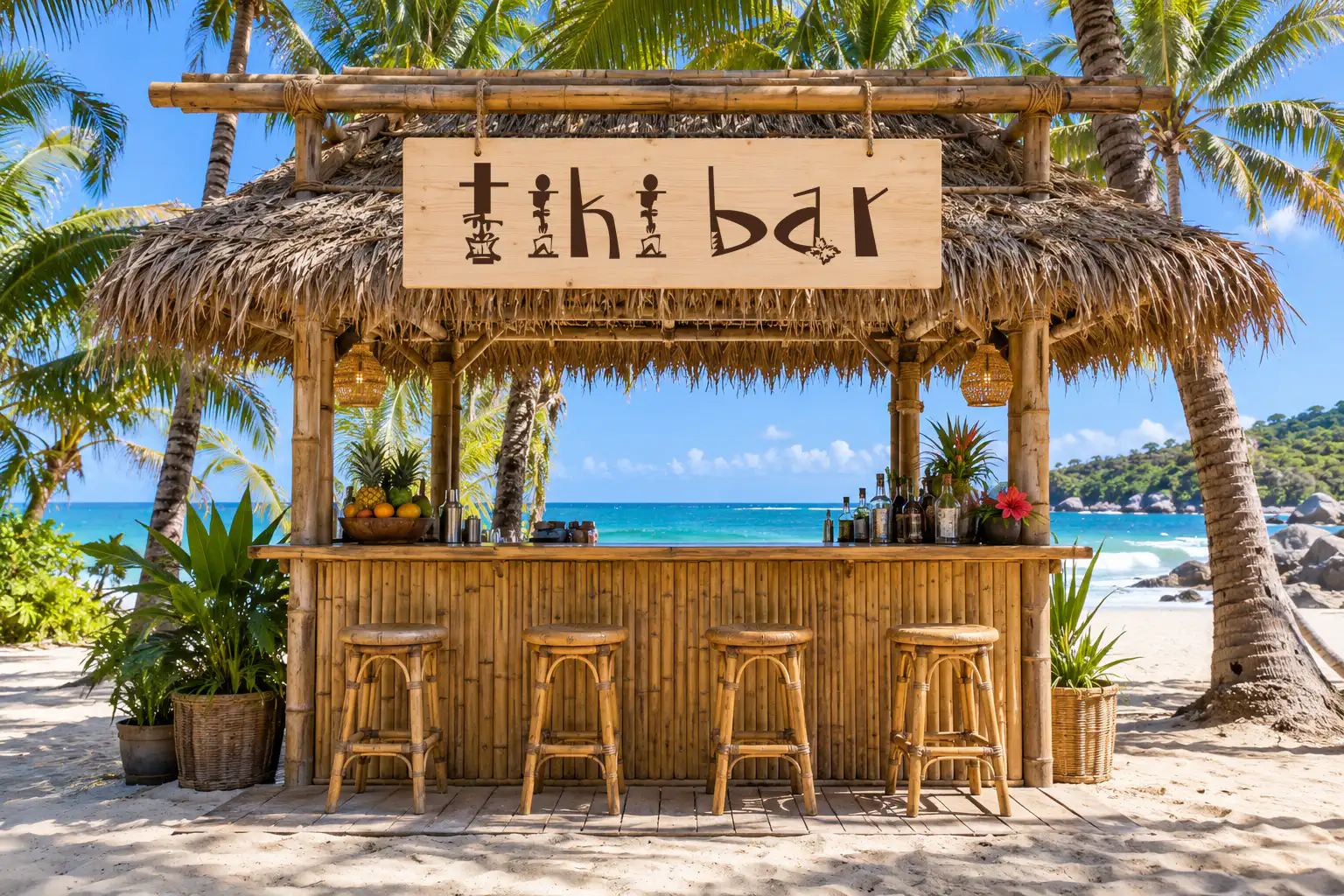 Tiki font on a bamboo tiki bar sign