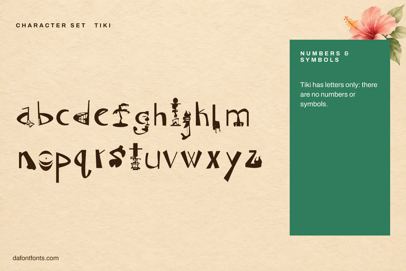 Tiki character set: the single-case letters (the font has no numbers or symbols)