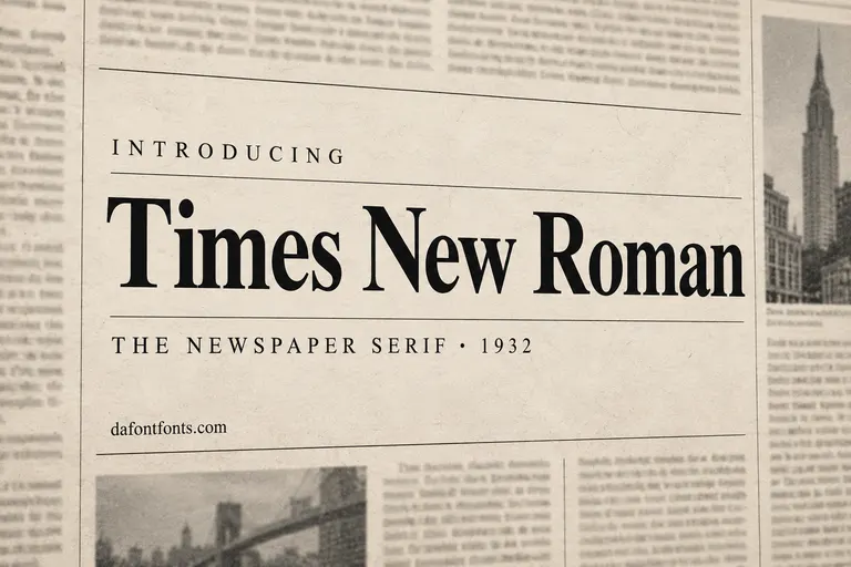 Times New Roman font poster: black serif headline on an aged newsprint background