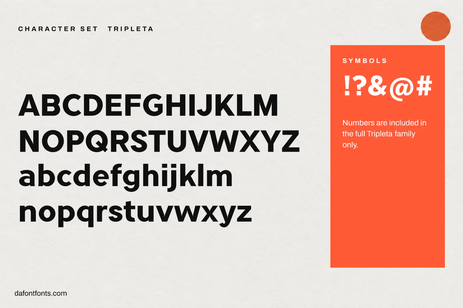 Tripleta character set: capitals, lowercase and symbols (numbers are in the full family only)