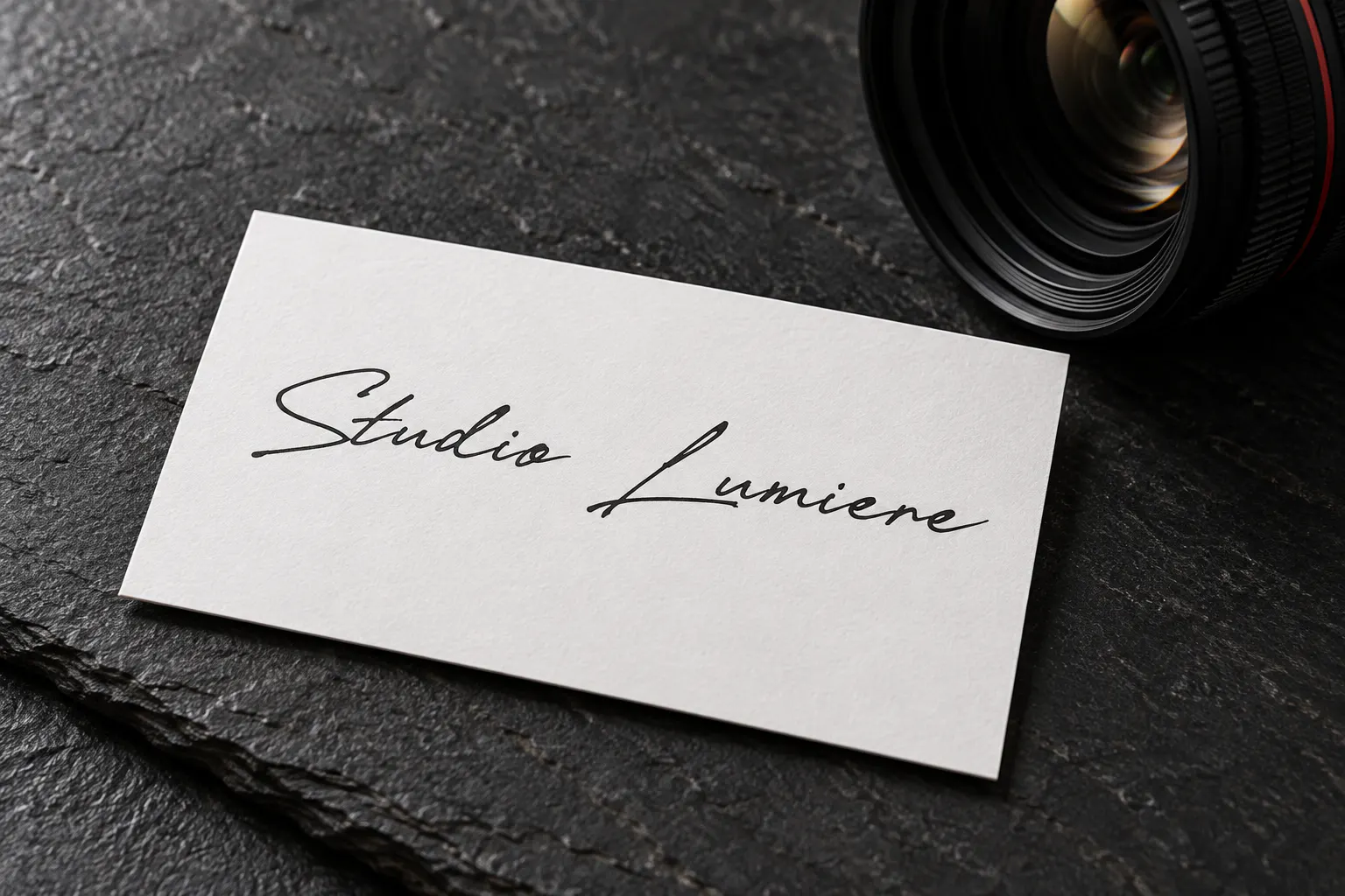 Tritopani font on a photography business card reading Studio Lumiere