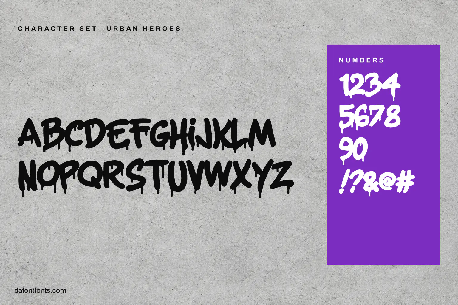 Urban Heroes character set: capitals, numbers and symbols