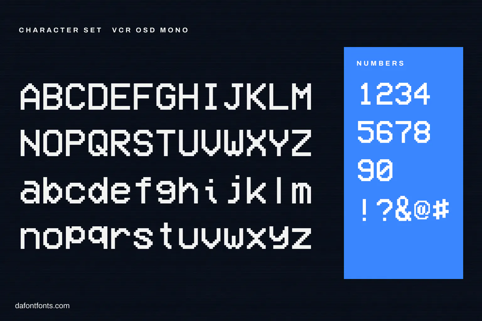 VCR OSD Mono character set: alphabet, numbers and symbols