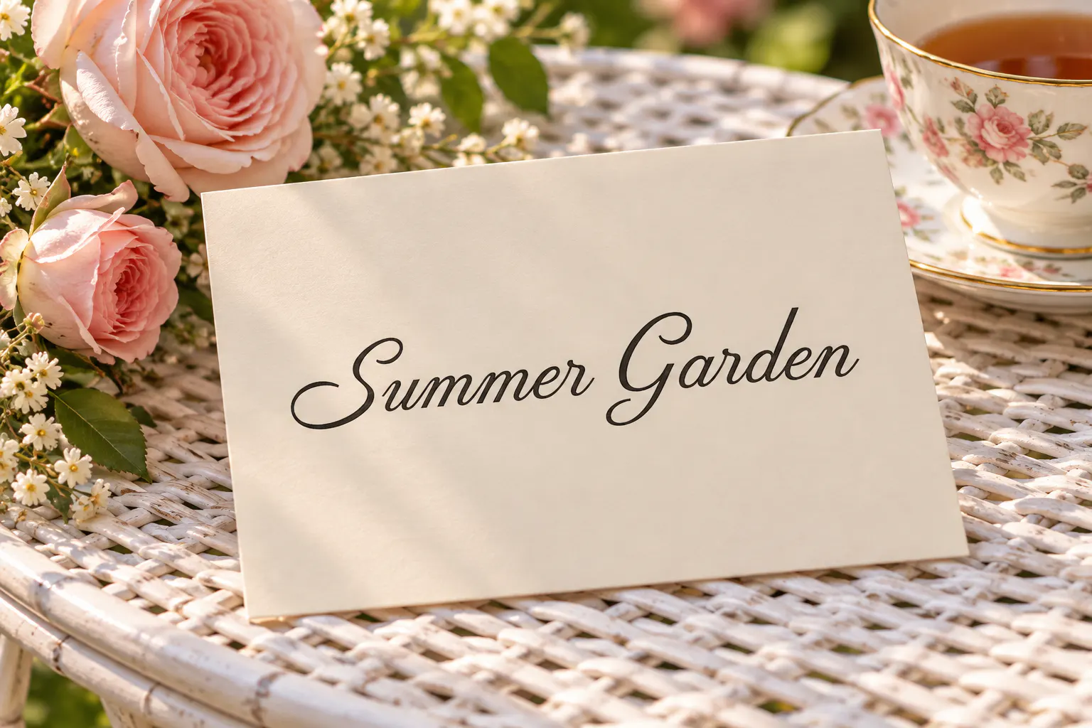 Verandah Reverie font on a garden party invitation reading Summer Garden