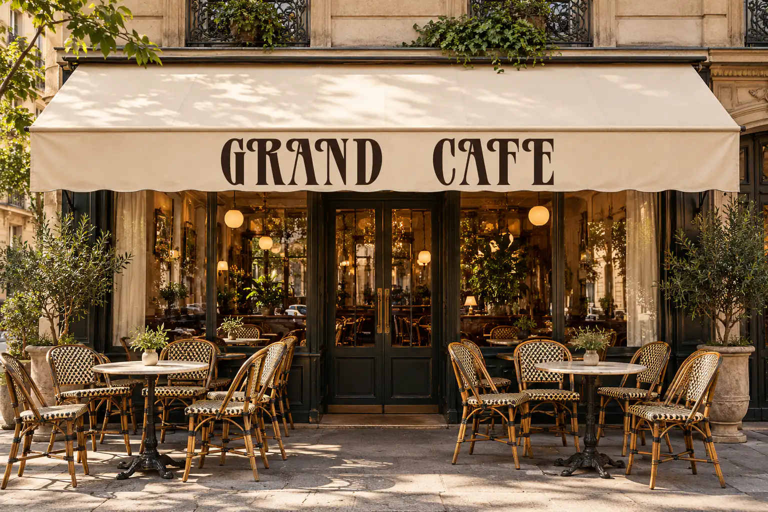 Verve font on a Parisian cafe sign reading GRAND CAFE