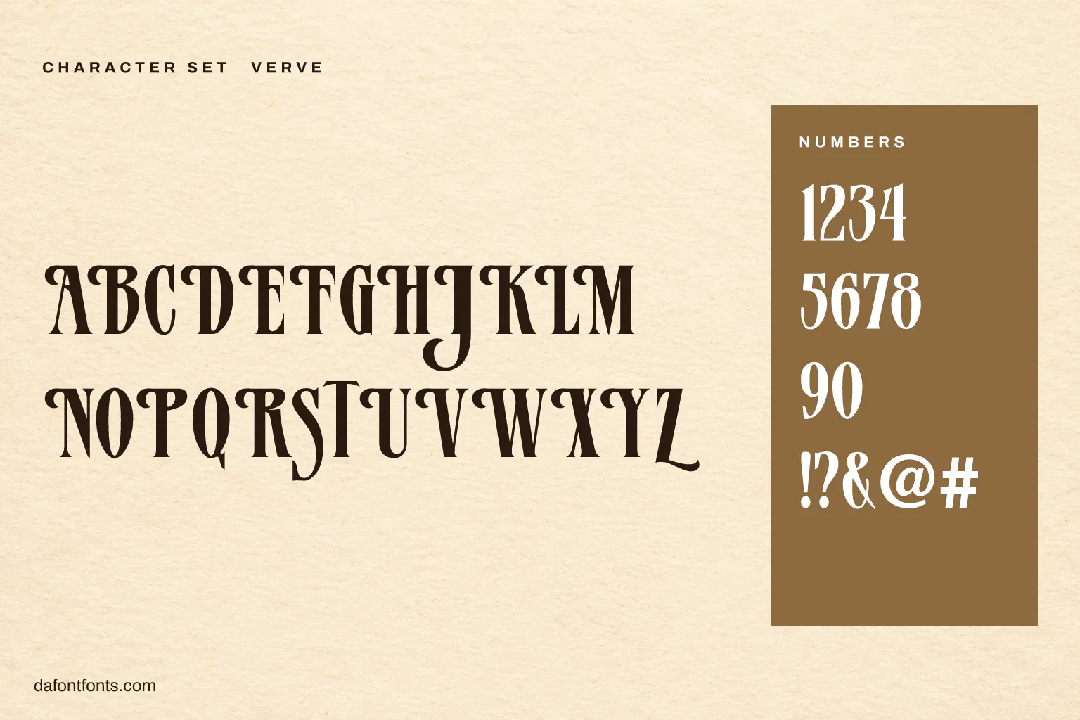 Verve character set: alphabet, numbers and symbols