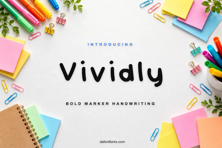 Vividly font poster: marker handwriting on white with colorful markers and sticky notes