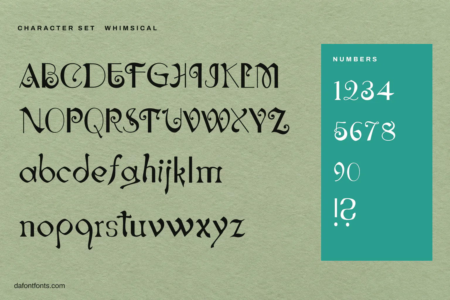Whimsical character set: alphabet, numbers and ! ?