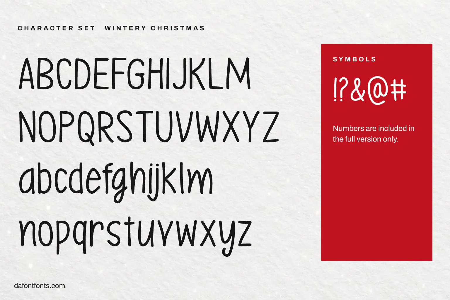 Wintery Christmas character set: capitals, lowercase and symbols (numbers in the full version)