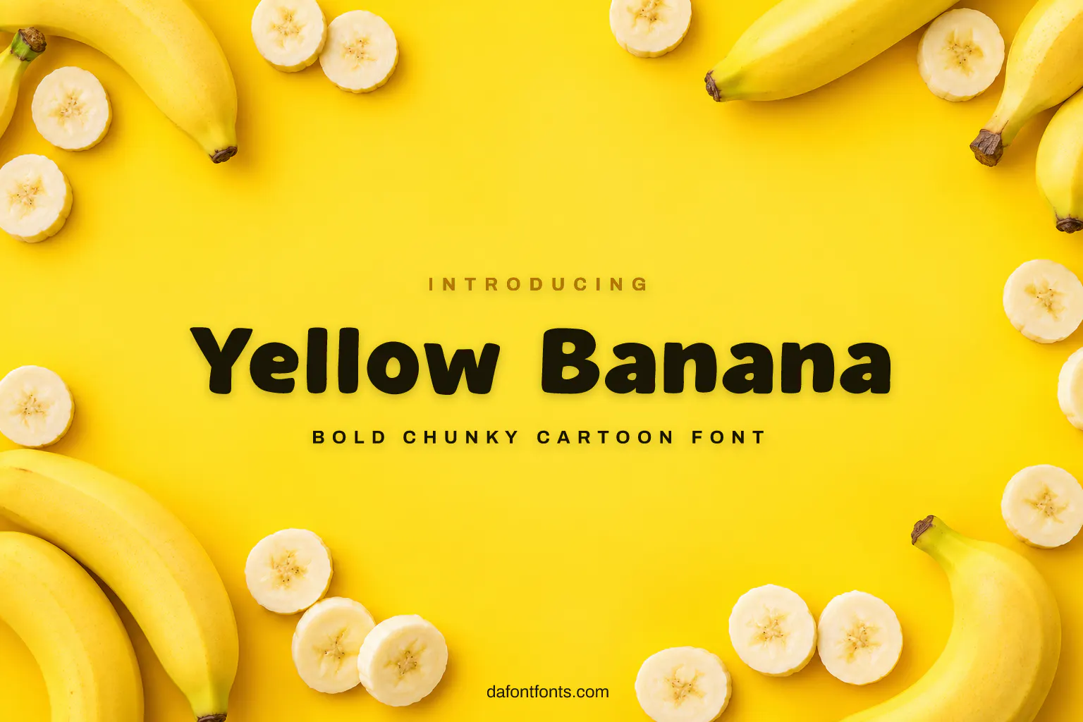 Yellow Banana font poster: bold black letters on a bright yellow background with bananas
