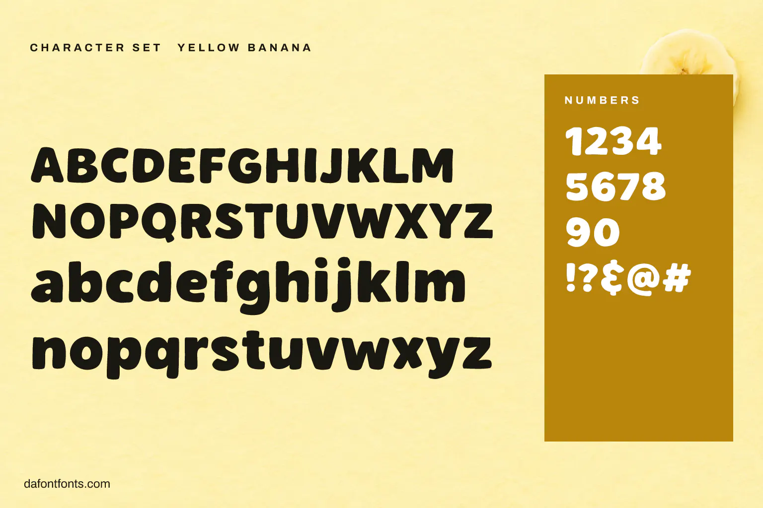 Yellow Banana character set: alphabet, numbers and symbols