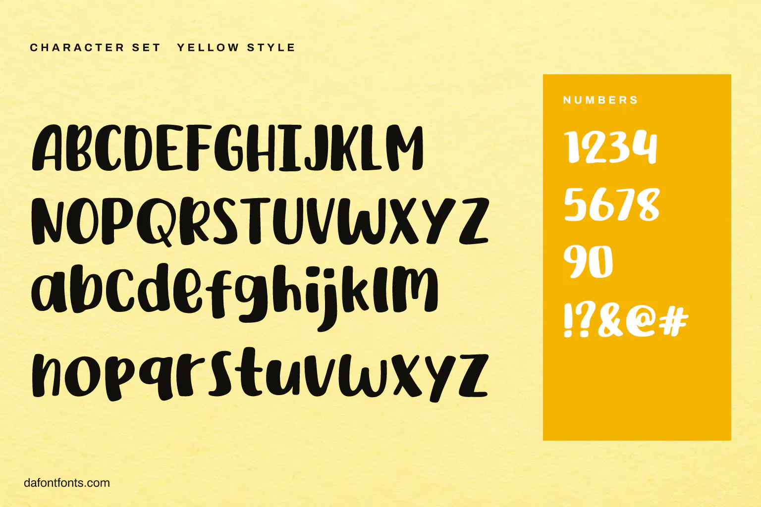 Yellow Style character set: alphabet, numbers and symbols