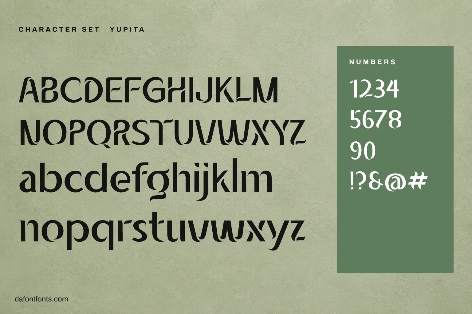 Yupita character set: alphabet, numbers and symbols